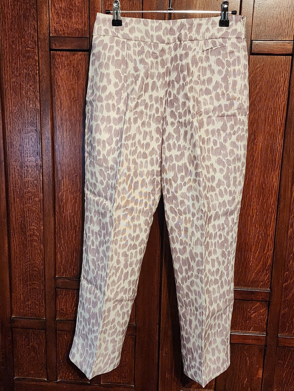 J. Crew Pleated Linen-blend Pants Lilac Giraffe Print, Size 2P